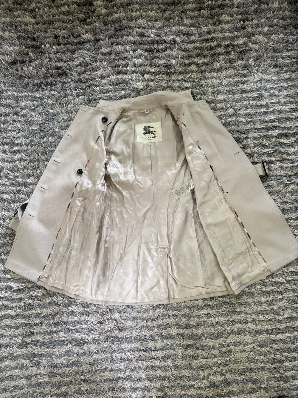 Burberry Light Beige Double-Breasted Trench Coat with Belt, Wool & Cashmere US10 - Picture 11 of 16